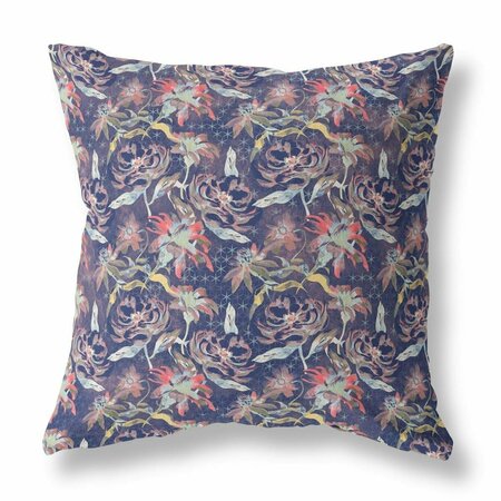 PALACEDESIGNS 16 in. Midnight Blue Roses Indoor & Outdoor Throw Pillow Midnight Blue PA3101398